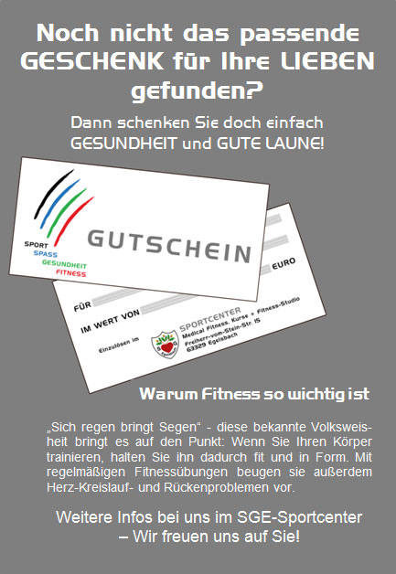 Gutschein-Aktion im SGE-Sportcenter