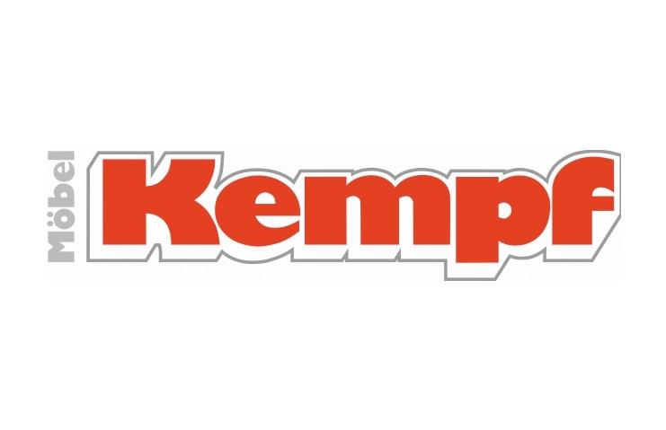 Logo der M&ouml;belmarke Kempf in fetter, roter Schrift auf wei&szlig;em Hintergrund. Links steht "M&ouml;bel" in grauer Schrift.