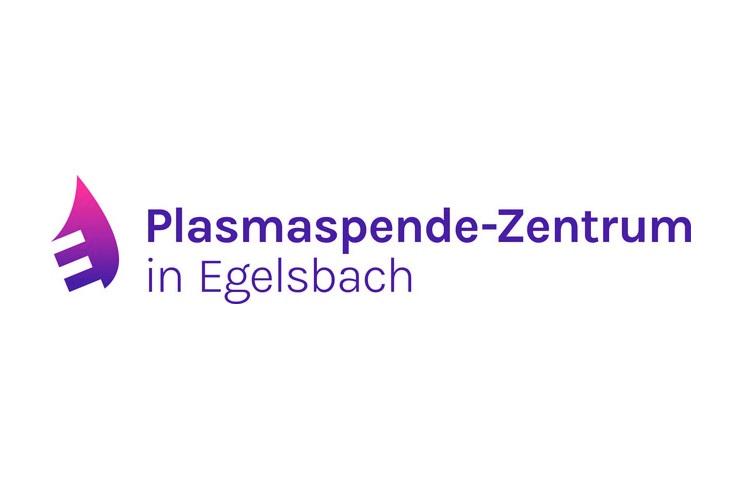 Logo des Plasmaspenden-Zentrums in Egelsbach mit einem Tropfen-symbole in lila Farbverlauf.
