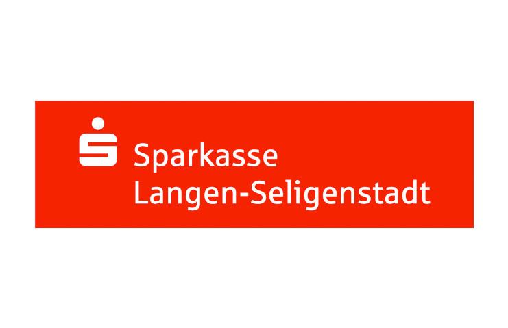 Logo der Sparkasse Langen-Seligenstadt mit rotem Hintergrund und wei&szlig;em Schriftzug.