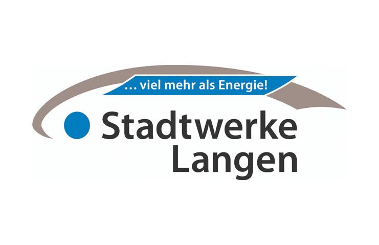 Logo der Stadtwerke Langen mit dem Slogan &bdquo;viel mehr als Energie!&ldquo; in blauer und grauer Schrift.