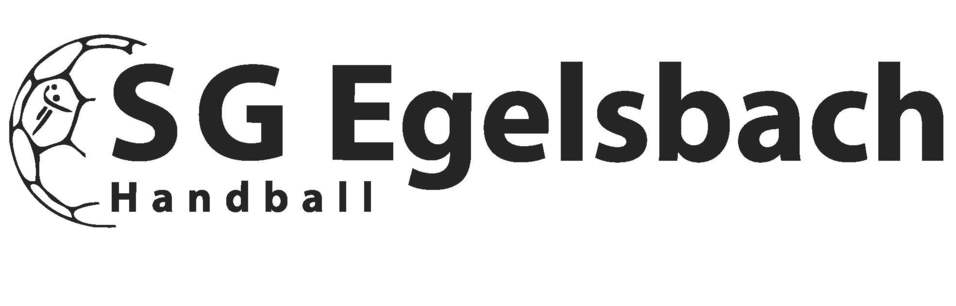 Logo der SG Egelsbach Handball: stilisierte Handballfigur neben dem Text &bdquo;SG Egelsbach Handball&ldquo; in klarer Schrift.