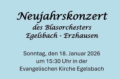 Plakat f&uuml;r das Neujahrskonzert des Blasorchesters Egelsbach-Erzhausen, 18. Januar 2026, evangelische Kirche Egelsbach.