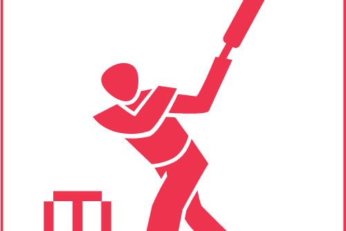 Vereinfachte Grafik eines Cricketspielers, der mit einem Schläger auf ein Wicket zielt.