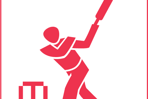 Vereinfachte Grafik eines Cricketspielers, der mit einem Schläger auf ein Wicket zielt.